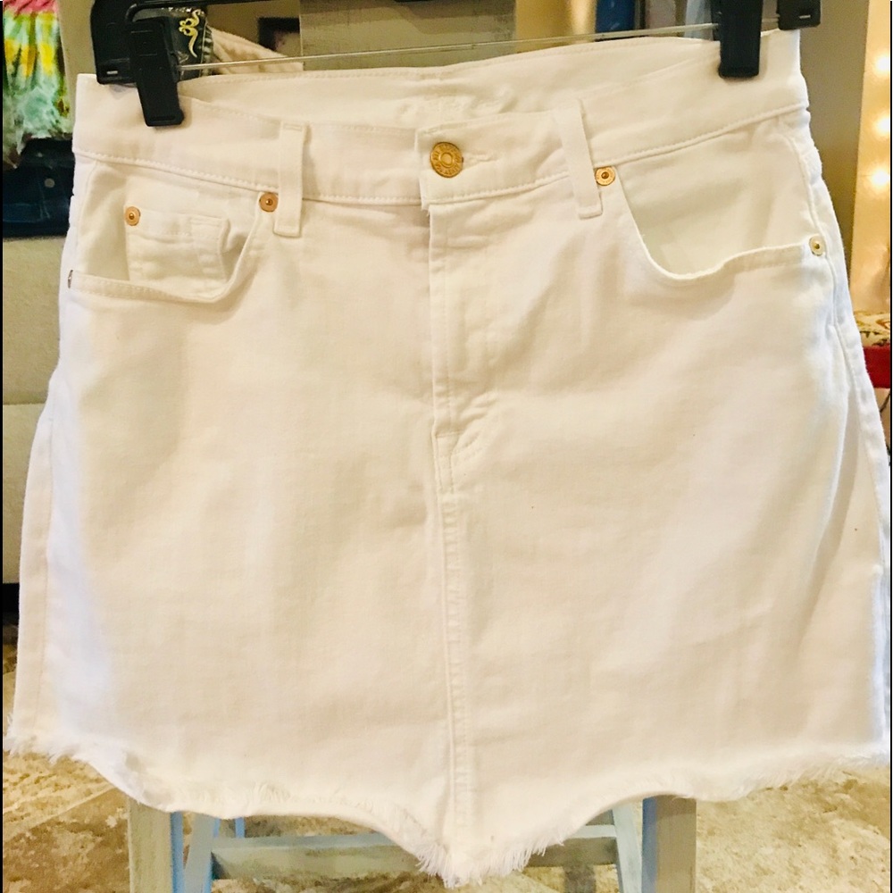 7 For All Mankind white, denim skirt.